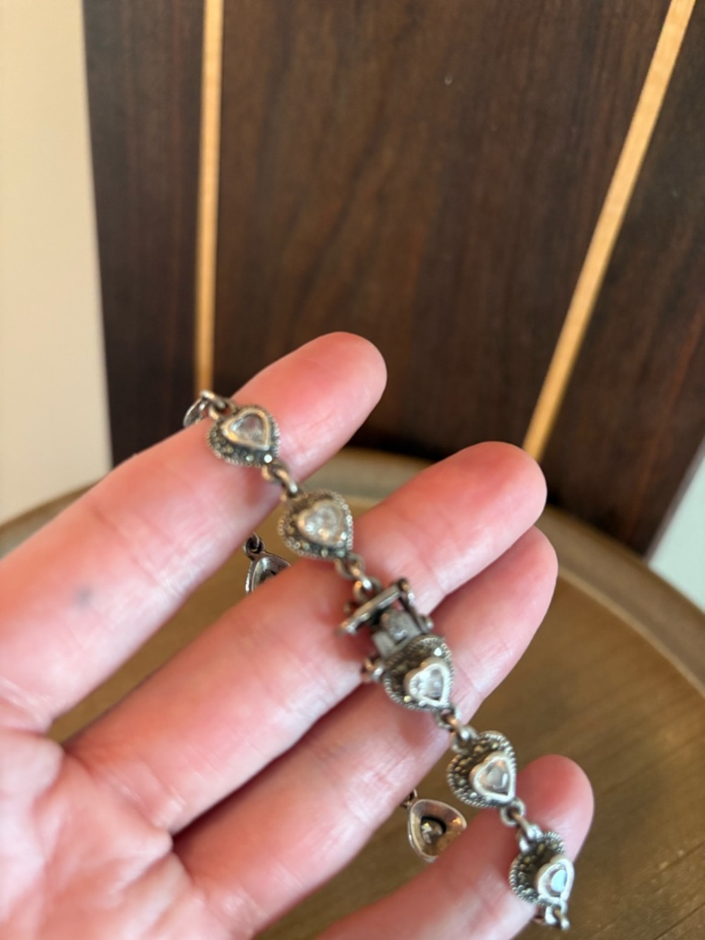 Sterling Silver Heart Shaped Crystal Bracelet 8” - Picture 5 of 7